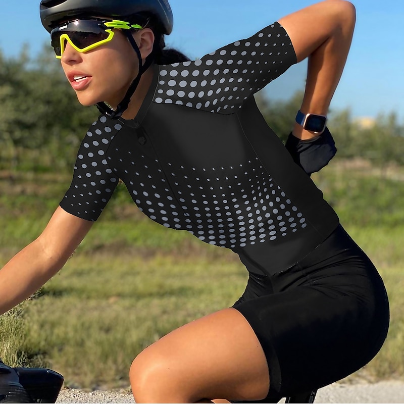 Women's Cycling Jersey Polka Dot Patterned Short Sleeve Bike Jersey Top with 3 Rear Pockets Mountain Bike MTB Road Bike Cycling Quick Dry Soft Reflective Strips Back Pocket Sports Black Yellow Red