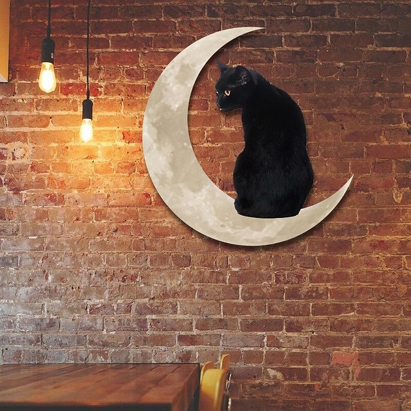 cross-border new black cat moon hanging metal sign black cat moon acrylic pendant3