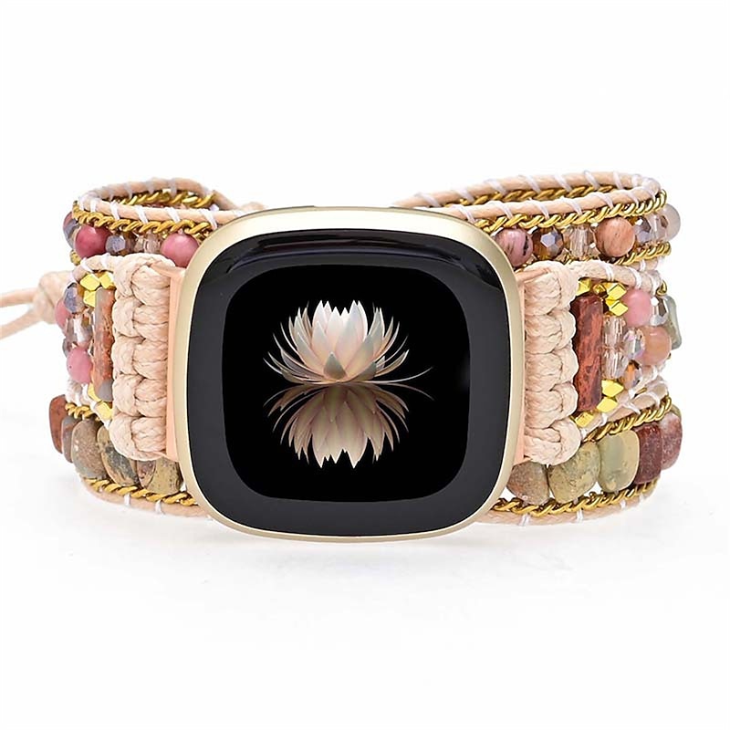 Smart Watch Band Compatible with Fitbit Versa 3 / Sense Versa / Versa 2 / Versa Lite / Versa SE Fabric Beads Smartwatch Strap Multilayer Beaded Adjustable Handmade Braided Rope Replacement  Wristband4