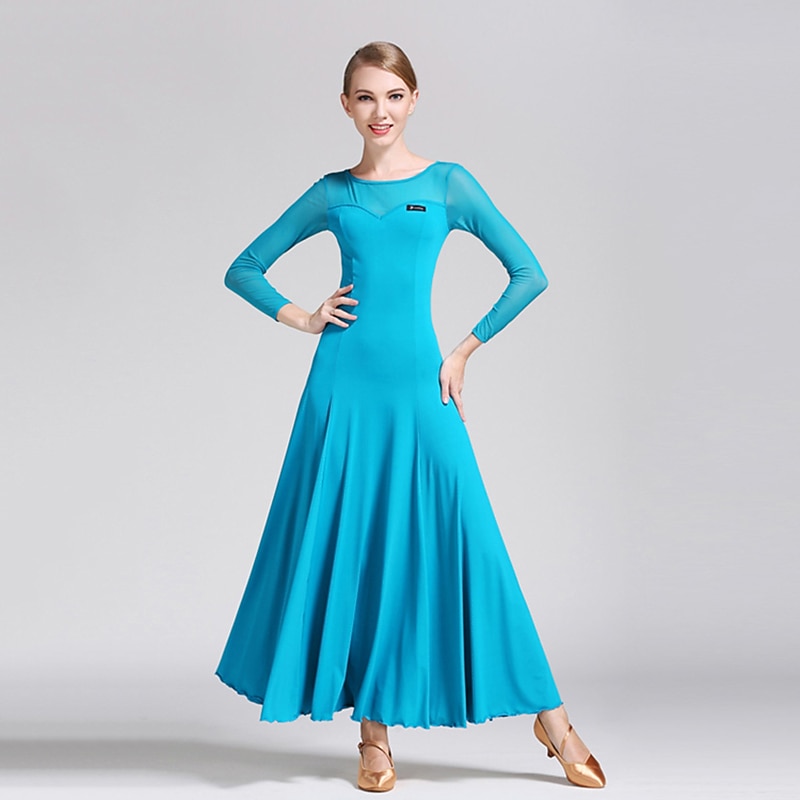Ballroom Dance Dress Pure Color Tulle Women's Performance Training Long Sleeve Polyester4