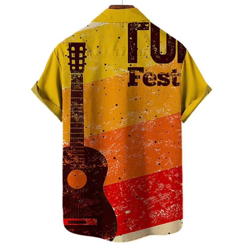 Men's Boardmasters Guitar Musical Instrument Shirt Button Up Shirt Short Sleeve Fashion Designer Casual Outdoor Holiday Summer Spring Turndown Print Button-Down White Yellow Navy Blue Dark Green Camel2