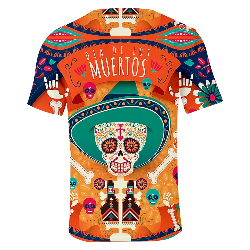 Sugar Skull Mexican T-shirt Anime Cartoon Anime 3D Mexico Independence Day Day of the Dead For Couple's Men's Women's Adults' 3D Print2
