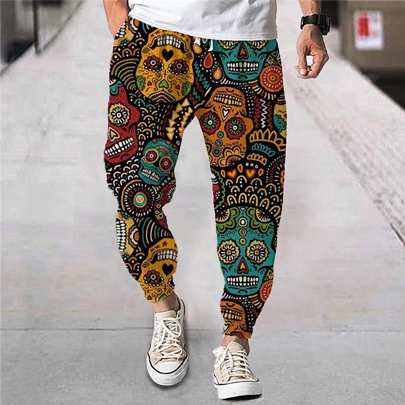Men's Joggers Trousers Summer Pants Beach Pants Drawstring Elastic Waist Cartoon Skull Graphic Prints Comfort Breathable Sports Outdoor Casual Daily Streetwear Designer Blue Purple Micro-elastic