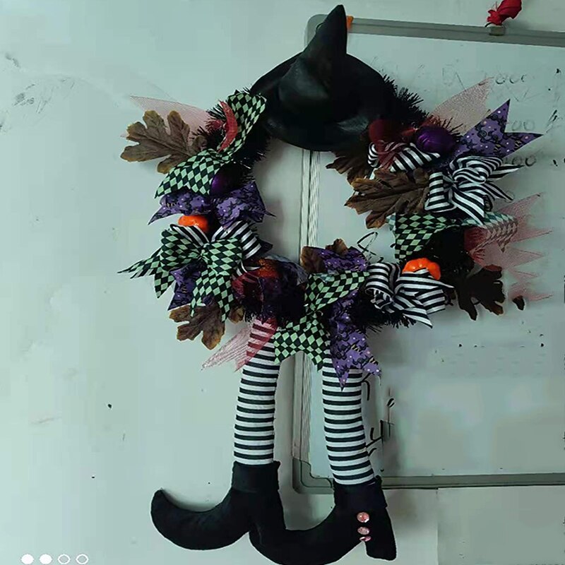 Halloween Wreath Door Hanging Wreath Skeleton Haunted House Decoration Pendant4