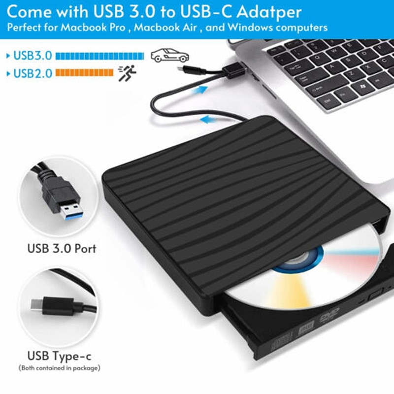 Slim External CD DVD RW Drive USB 3.0 Burner Burner Player Card Reader for Laptop3