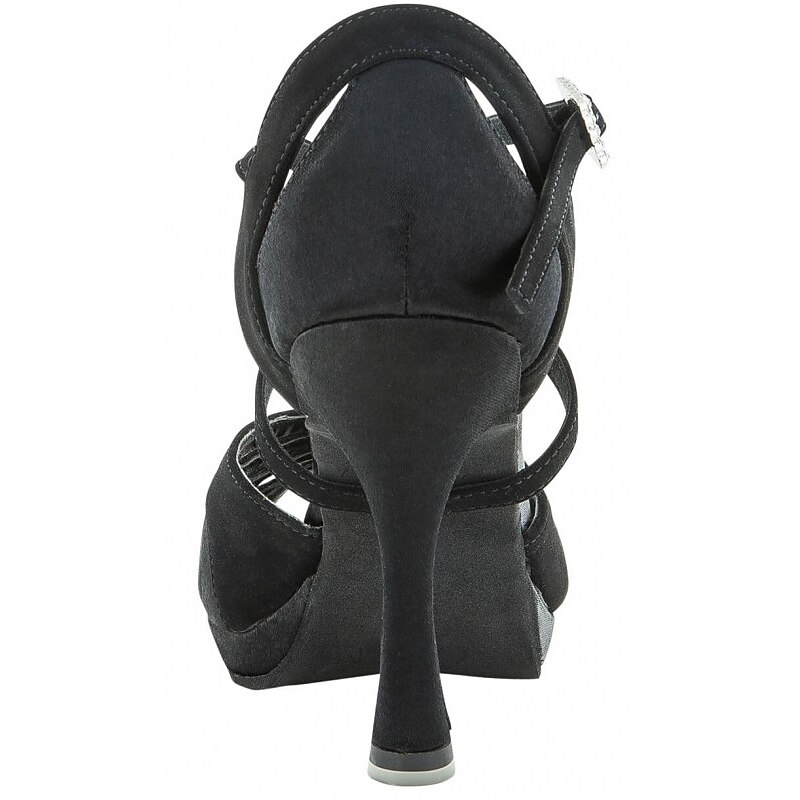 Women's Black Satin Latin Dance Shoes – Strappy High Heel Ballroom Sandals with Rhinestone Buckle for Performances, Parties, and Competitions3