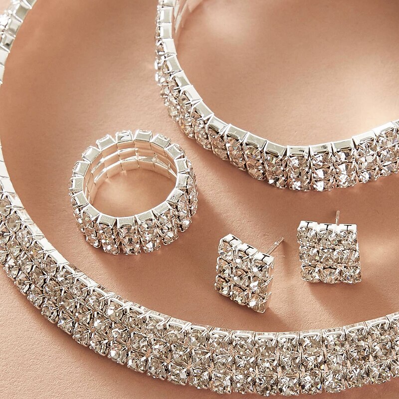 Bridal Jewelry Sets 5 sets Stainless Steel Rings 1 Necklace 1 Bracelet Earrings Women's Personalized Stylish Artistic Classic Precious Geometric Jewelry Set For Christmas Street Carnival3