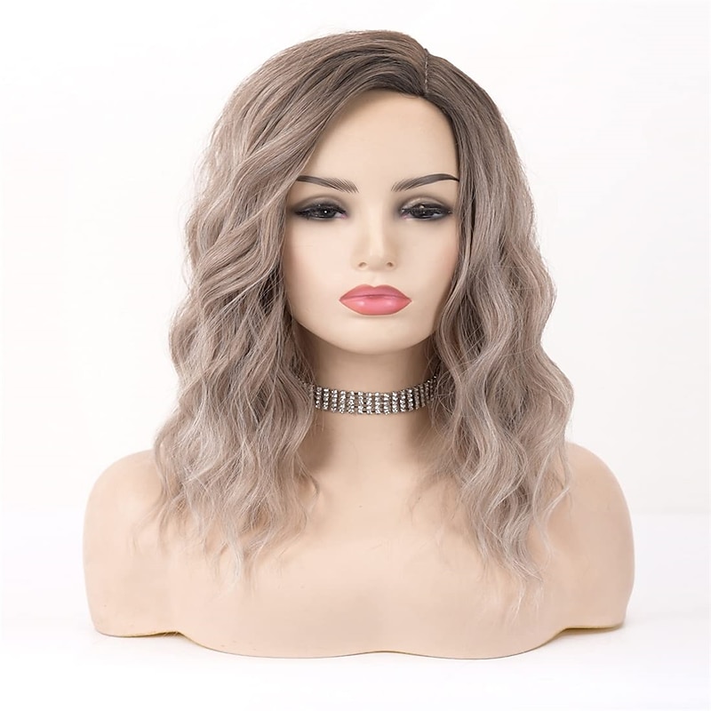 Natalie Portman Wig Ombre Short Curly Wig Synthetic Hair Ash Blonde Wig Ombre Brown Wigs for Women Best Glueless Blonde Wigs with Side Part Mixed Blonde Wig Wigs Christmas Party Wigs2