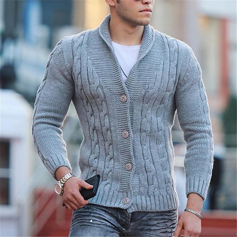 Men's Sweater Cardigan Sweater Knit Cropped Knitted Shawl Collar Clothing Apparel Fall Winter Black White S M L2