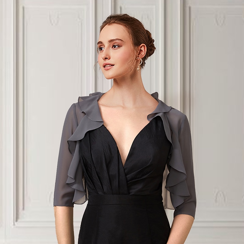 Half Sleeve Shrugs Chiffon Wedding / Party / Evening Women's Wrap With Cascading Ruffles/Wedding Guest dress to impress