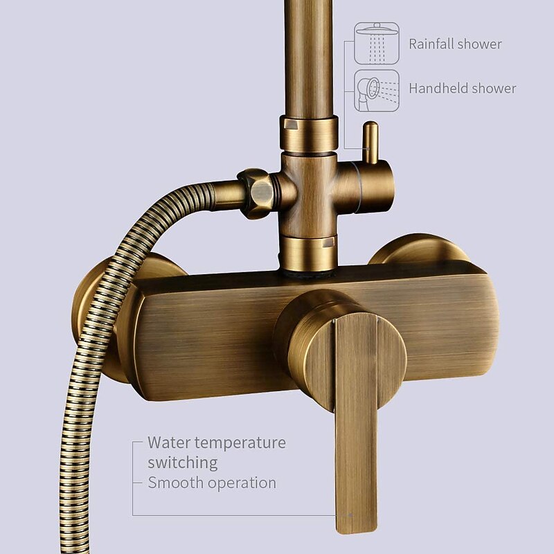 Shower Faucet,Shower System Set,Brass Single Handle Three Holes Rainfall Wall Mounted Shower System Ceramic Valve Bath Shower Mixer Taps with Hot and Cold Water Switch4