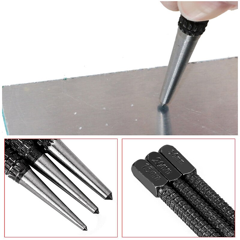 1/3PCS Non-Slip Center Punch Set 1.5/2/3mm Alloy Steel Center Punch General Auto Punch Marking Drilling Tool For Metal Wood2