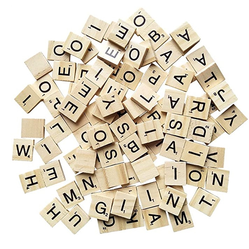 Block 26 English Letter DIY Word Recognition Wooden Chip 100 Pieces/Pack3