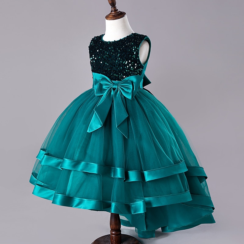 Kids Girls' Dress Sequin Sleeveless Wedding Party Festival Sequins Bow Princess Sweet Cotton Polyester Midi Flower Girl's Dress Summer 4-13 Years Red Green2