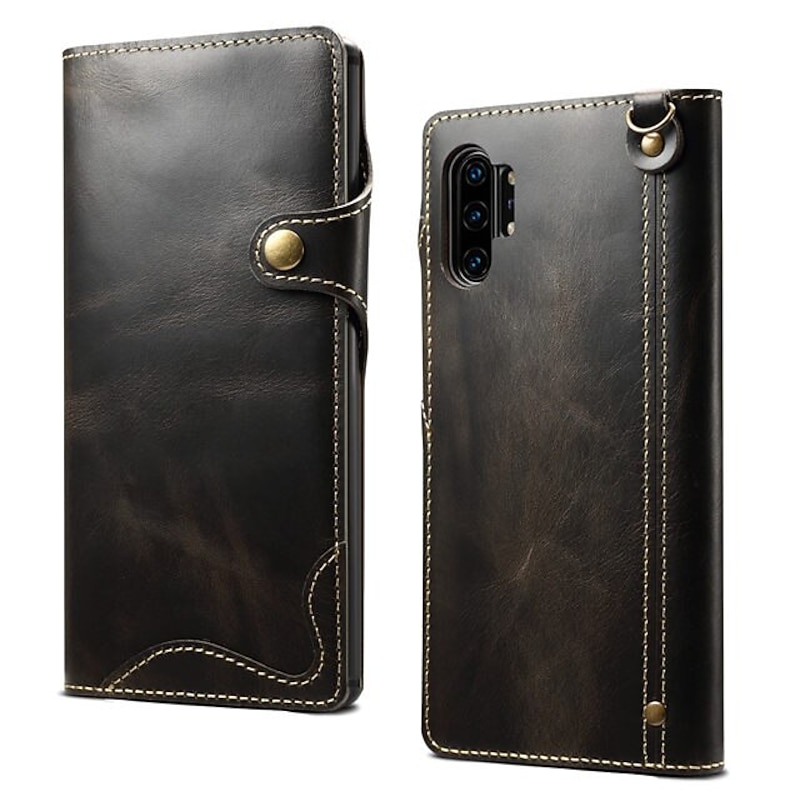 Phone Case For Samsung Galaxy S24 S23 S22 S21 Ultra Plus S20 Full Body Case Leather Card Holder Solid Color Genuine Leather3