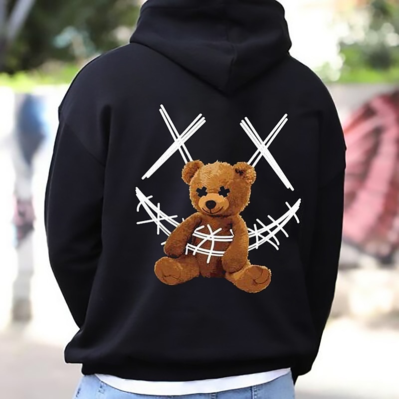Men's Graphic Bear Print Hoodie Hoodies Sweatshirt Cool Designer Long Sleeve Hooded Sports & Outdoor Streetwear Black Red Spring Fall Designer