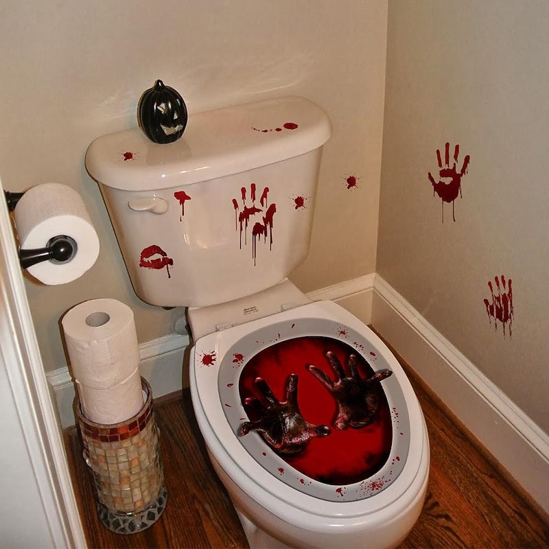 Halloween Waterproof Halloween Horror Night Blood Hand Toilet Sticker Horror Halloween Series Skeleton Pumpkin Witch4