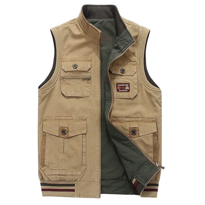 Men's Vest Gilet Fishing Vest Hiking Vest Sleeveless Vest Gilet Jacket Outdoor Street Holiday Daily Wear Streetwear Chic & Modern Spring Fall Pocket Cotton Blend Windproof Warm Pure Color Zipper