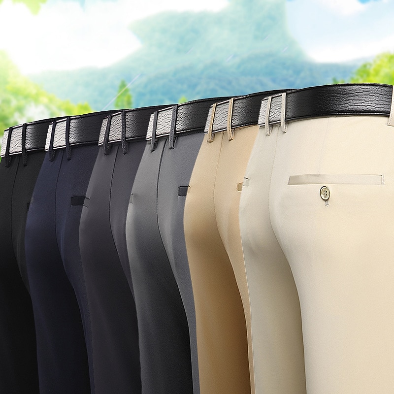 Men's Dress Pants Trousers Chinos Pocket Plain Comfort Breathable Wedding Business Casual Fashion Classic Yellow Navy Blue Stretchy