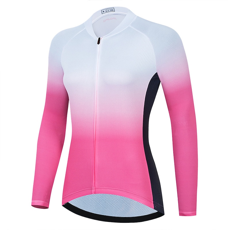 Women's Cycling Jersey Gradient Long Sleeve Bike Jersey Top with 3 Rear Pockets Mountain Bike MTB Road Bike Cycling Quick Dry Reflective Strips Back Pocket Moisture Wicking Sports Yellow Pink Red