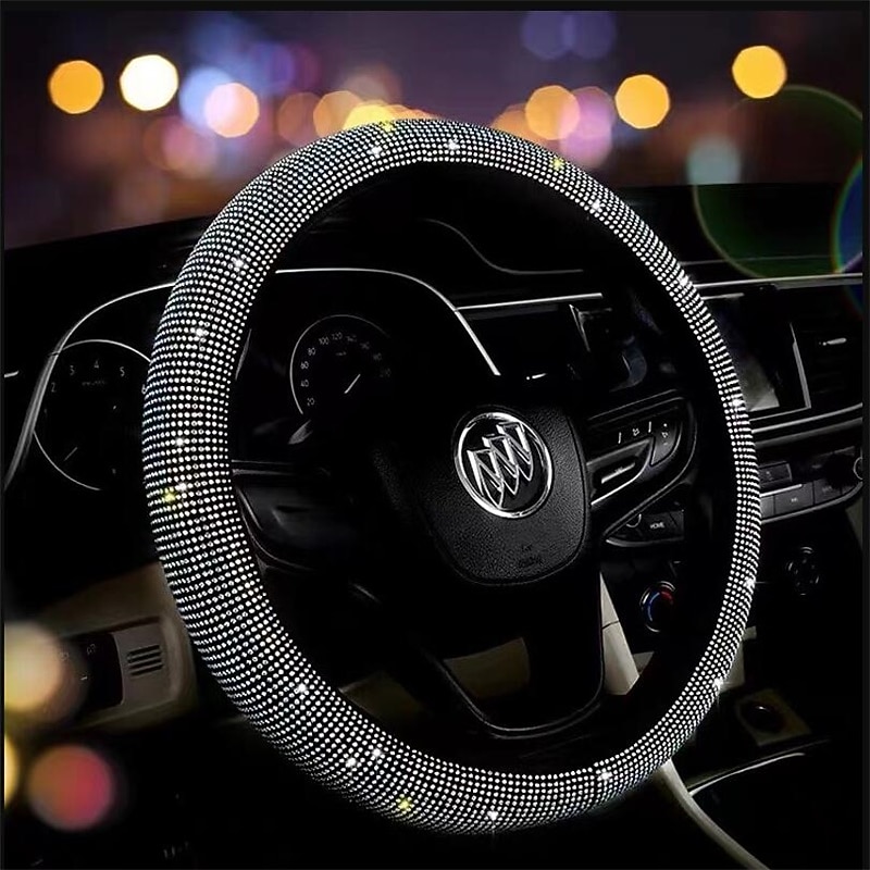 StarFire Diamond Leather Steering Wheel Cover for Women Girls with Shiny Crystal Rhinestones Universal Fit 15 Inch Car SUV Wheel Anti-Slip Protector