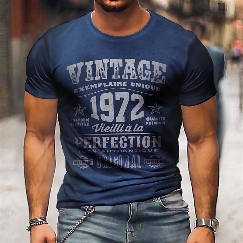 Men's Letter Graphic Prints T Shirt Graphic Tee Distressed T Shirt Short Sleeve T shirt 3D Print Crew Neck Shirt Vintage Sports Designer Outdoor Street Daily Yellow Navy Blue Light Grey Summer4