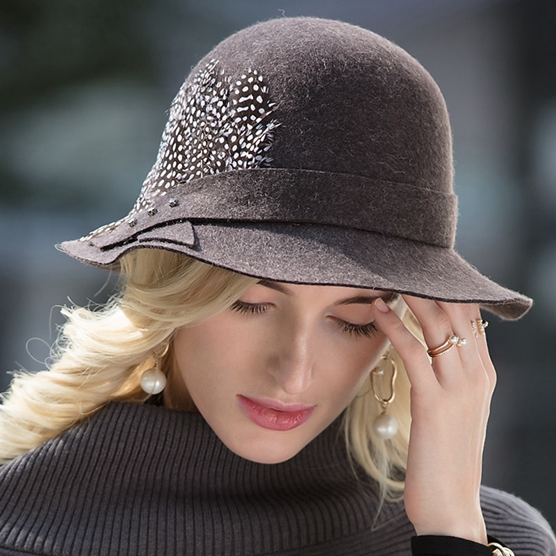 Elegant Beach 100% Wool Hats with Feather / Flower / Trim 1pc Holiday Headpiece2
