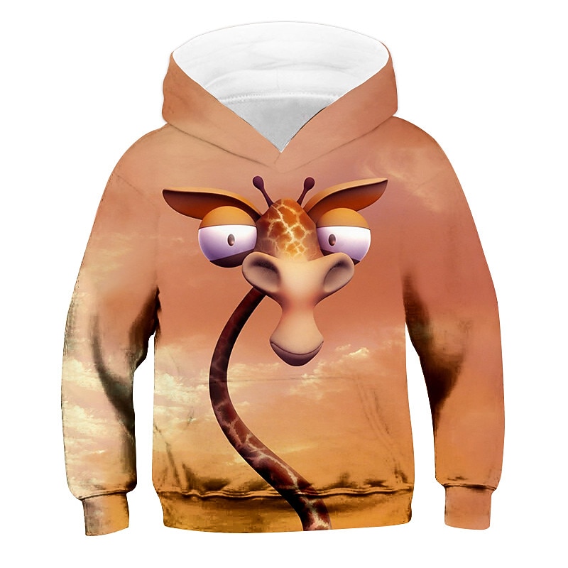 Boys 3D Animal Giraffe Hoodie Long Sleeve 3D Print Fall Winter Active Sports Fashion Polyester Kids 3-13 Years Outdoor Daily Indoor Regular Fit4