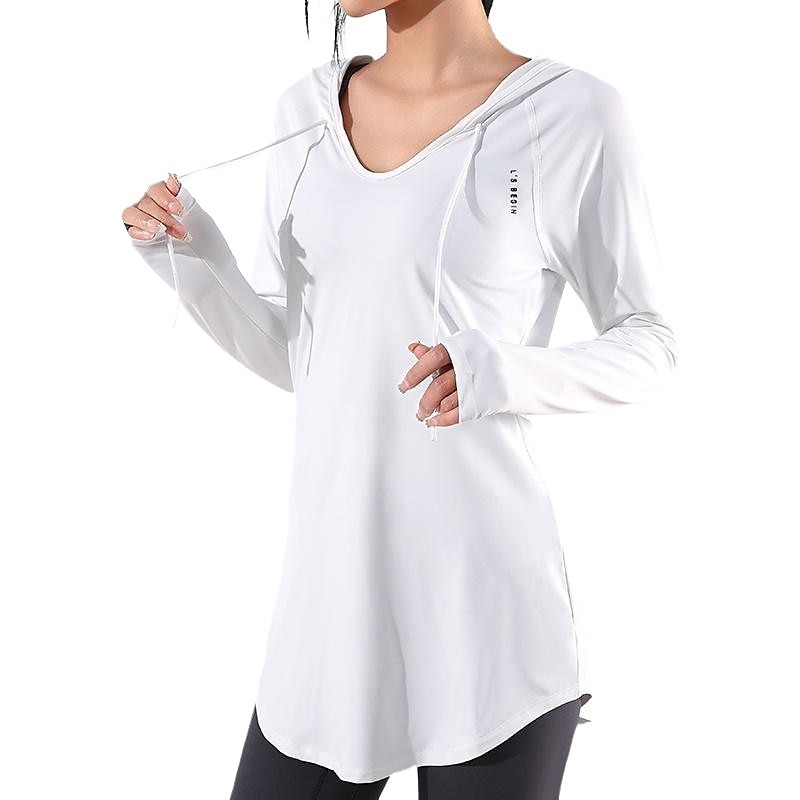 Women's Plus Size Yoga Tops Hooded V-neck Loose Thin Sports Sweater Outerwear Yoga Fitness Gym Clothes Winter Long Sleeve