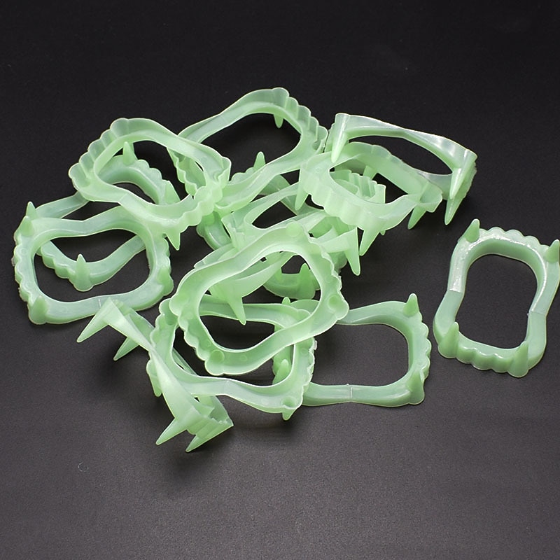 Halloween Vampire Dentures, Glow in The Dark Horror Zombie Teeth, Fake Tiger Teeth Grim Reaper Braces, Luminous Dress Up Props4