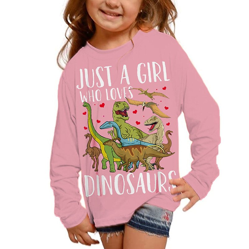 Girls' 3D Animal Dinosaur Letter T shirt Long Sleeve 3D Print Fall Winter Active Fashion Daily Kids 3-12 Years Outdoor Daily Regular Fit