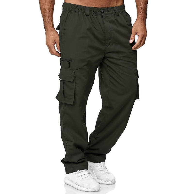 Men's Cargo Pants Cargo Trousers Work Pants Elastic Waist Multi Pocket Straight Leg Plain Work Simple Casual Navy ArmyGreen4