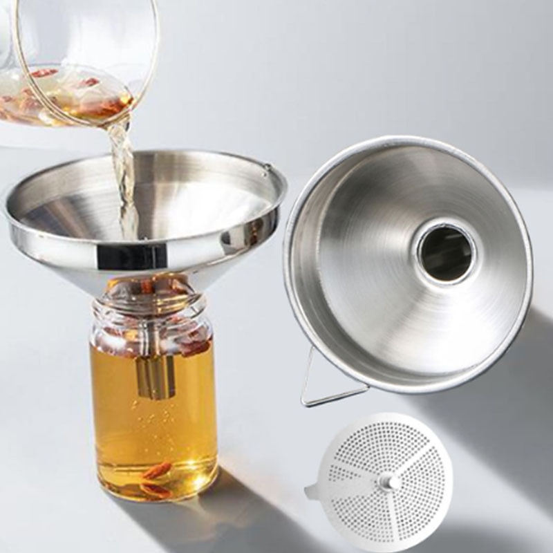 Kitchen Oil Liquid Funnel Stainless Steel Canning Funnel with Detachable Filter Wide Mouth Funnel Kitchen Specialty Tool
