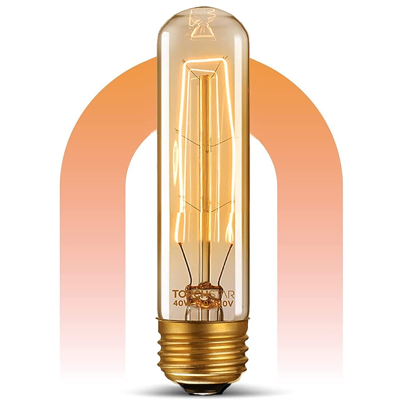 T10 Vintage Edison Light Bulb 40 Watt Dimmable Antique Tubular Old Fashioned Incandescent Bulb Warm White E26/E27 Base Amber Glass Lamp for Home Light Fixtures Decorative AC220V AC110V3