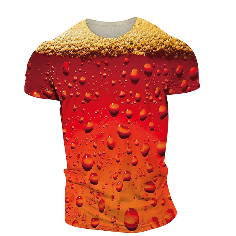 Men's Unisex Graphic Bubble Beer T Shirt Tee Short Sleeve T shirt 3D Print Round Neck Shirt Streetwear Basic Daily Weekend Yellow Red Purple Spring & Summer Fall & Winter Clothing Apparel Asian Size4