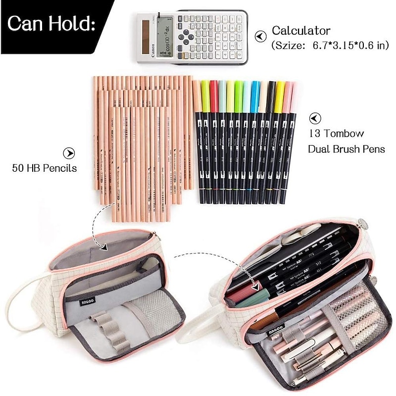 Pencil Case Pen Pouch Marker Bag Wear-Resistant Multifunction With Zipper Canvas for School Office Student2