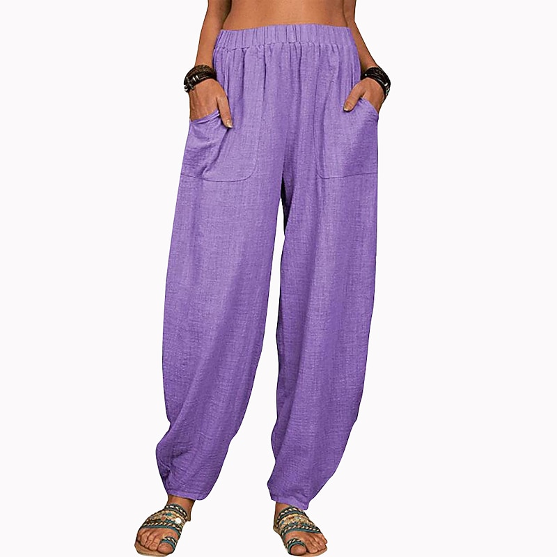 Women's Cotton And Linen Lounge Pants Solid Color Loose Casual Pants Home Street Daily Harem Trousers