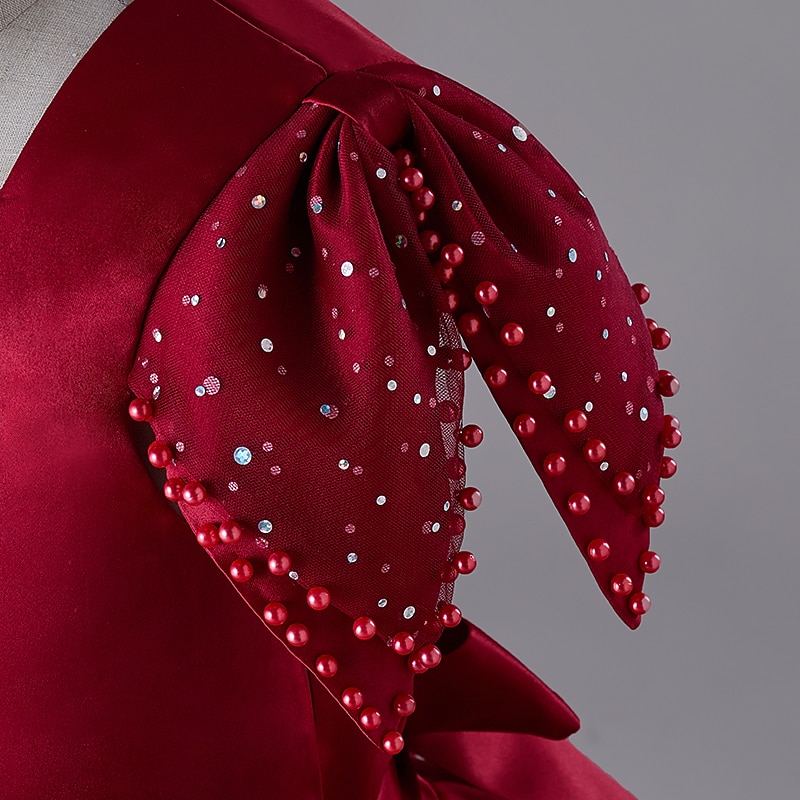 Kids Girls' Dress Sequin Plain Short Sleeve Party Festival Sequins Mesh Beaded Princess Sweet Cotton Polyester Midi Summer 4-13 Years Red Green3