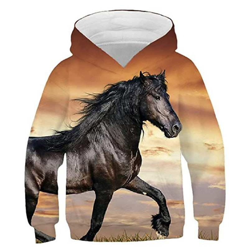 Boys 3D Animal Horse Hoodie Long Sleeve 3D Print Fall Winter Active Sports Fashion Kids 3-13 Years Outdoor Daily Indoor Regular Fit