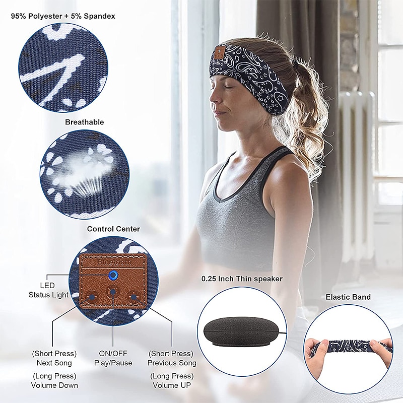 Sleep Headphones, Bluetooth Headband Headphones with HD Speakers and Mic Perfect for Side Sleepers Sleeping Calling Jogging Yoga Workout Gift Ideas-Unisex3