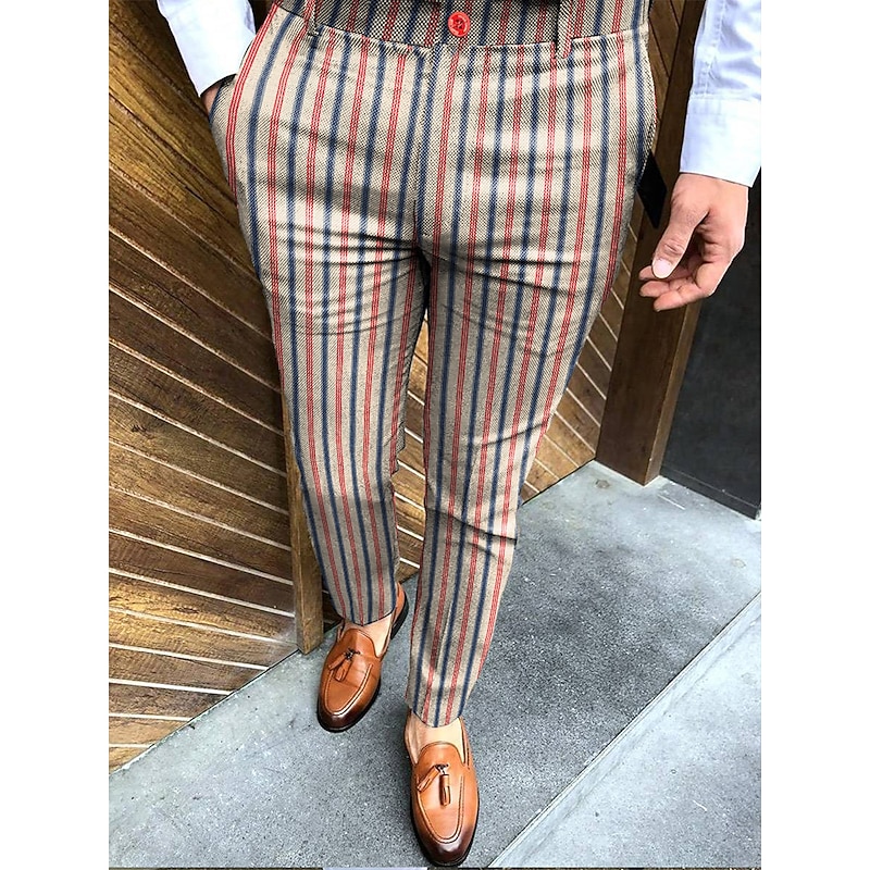 Men's Trousers Chinos Jogger Pants Print Stripe Full Length Casual Daily Trousers Smart Casual Navy Blue Khaki Micro-elastic
