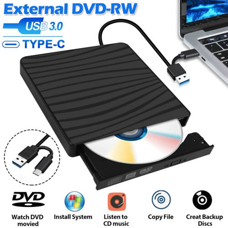 Slim External CD DVD RW Drive USB 3.0 Burner Burner Player Card Reader for Laptop