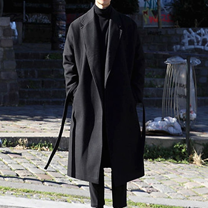 Men's Winter Coat Overcoat Business Casual Fall Winter Polyester Windproof Warm Outerwear Clothing Apparel Stylish Casual non-printing Pure Color Pocket Lapel Open Front2