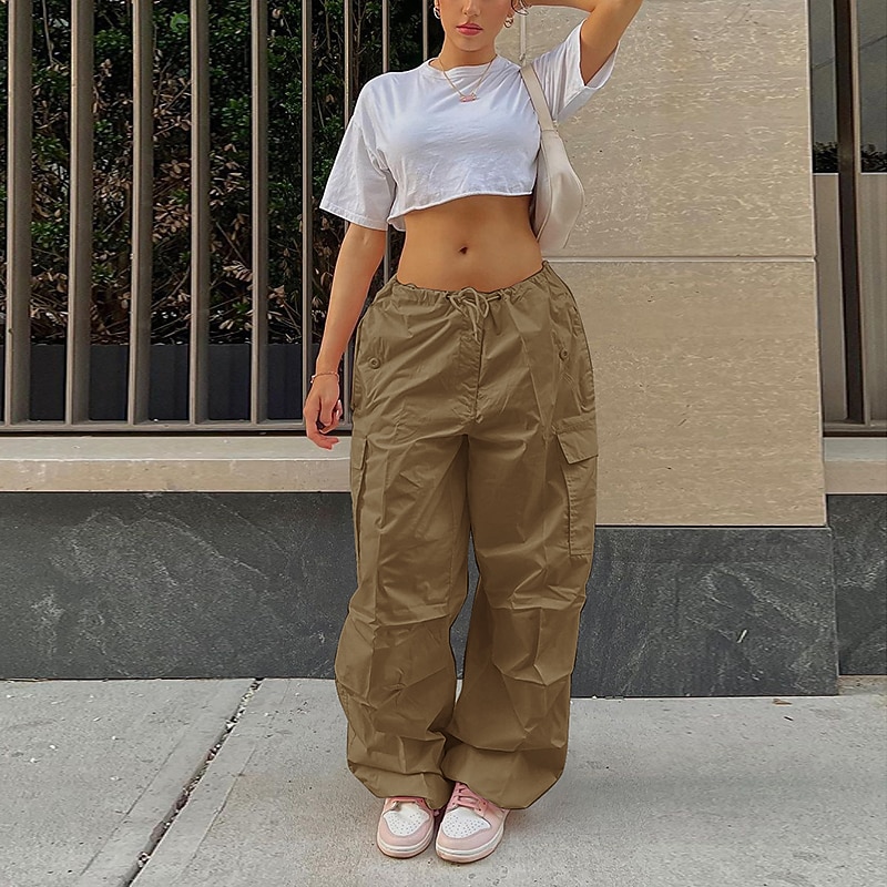 Women's Cargo Pants Pants Trousers Baggy Pants Fashion Low Waist Solid Color Pocket Baggy Quick Dry Inelastic Causal Black White Pink Khaki Spring, Fall, Winter, Summer Loose Fit3