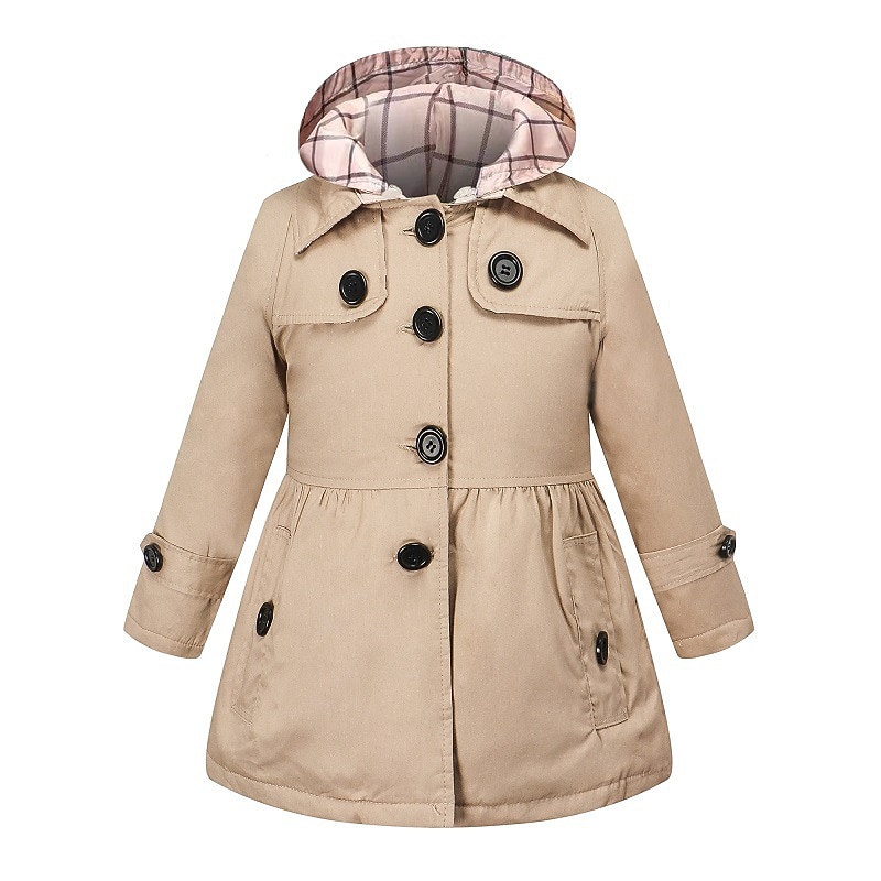 Girls' 3D Plain Trench Coat Fall Winter Active Cute Kids 2-12 Years