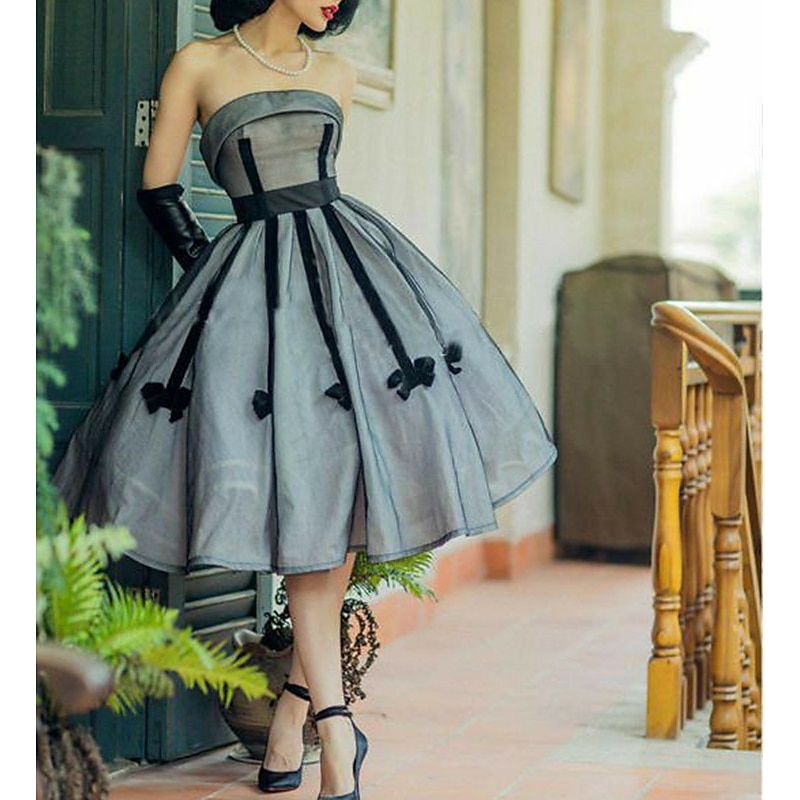 A-Line Cocktail Dresses Elegant Dress Wedding Guest Party Wear Knee Length Sleeveless Strapless Satin with Sash / Ribbon Pleats Dresses