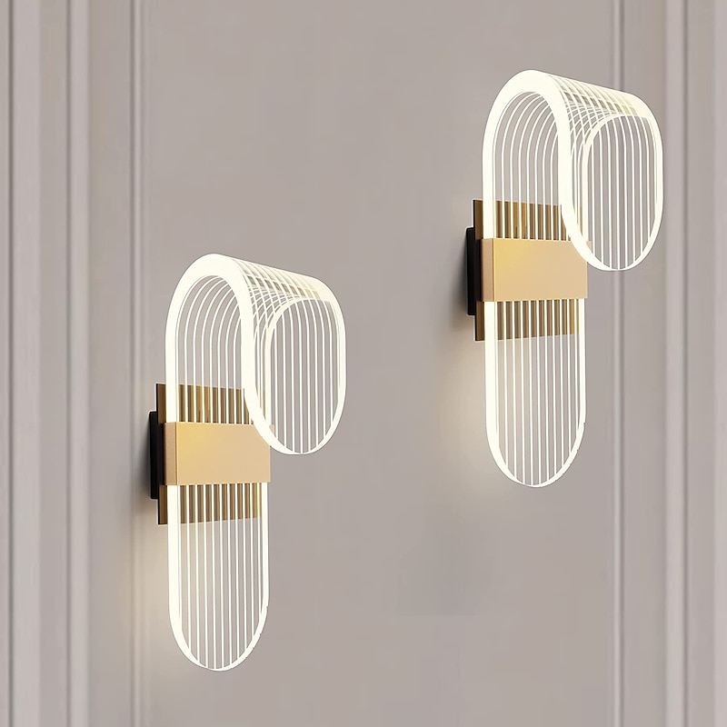 2-piece Modern Acrylic Wall Lamp Set of Single Head or Double Head LED Decorative Wall Lamp 3-color Temperature Adjustable Wall Hanging Type Suitable for Corridor Staircase Bedroom Living room2