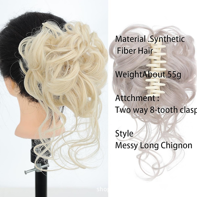 foreign trade chemical fiber synthetic lazy catch clip hair ring flower bud ball head girl natural fluffy long beard fashion wig2