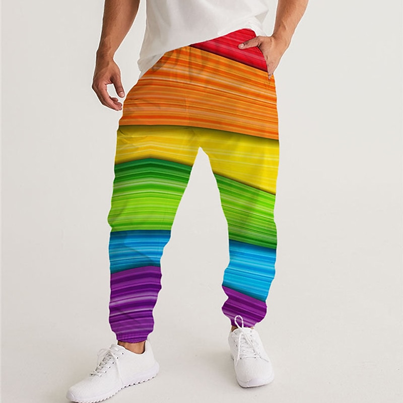 Men's Sweatpants Joggers Trousers Drawstring Side Pockets Elastic Waist Rainbow Graphic Prints Comfort Breathable Sports Outdoor Casual Daily Streetwear Designer White Rainbow Micro-elastic
