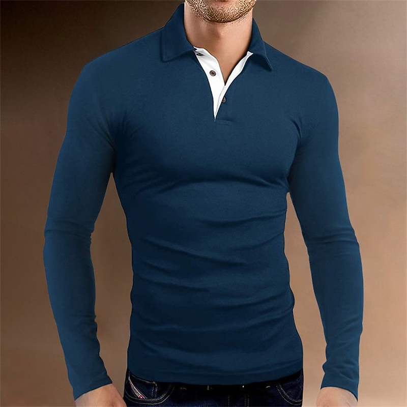 Men's Polo Shirt Golf Shirt Street Casual Polo Collar Classic Long Sleeve Fashion Casual Solid Colored Button Front Button-Down Spring & Summer Regular Fit Black Red Blue Dark Gray Gray Polo Shirt
